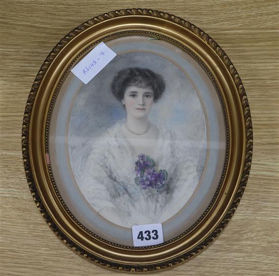 Maud Beatrice Worsfold (Exh. 1894-1938) watercolour portrait of a bride, monogrammed, 20 x 15cm.